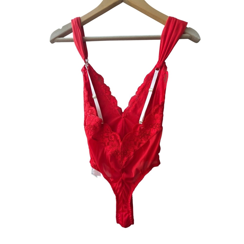 NWT FP x We Are HAH Red Siren Lace Sheer Bodysuit S White Contrast Straps Rare